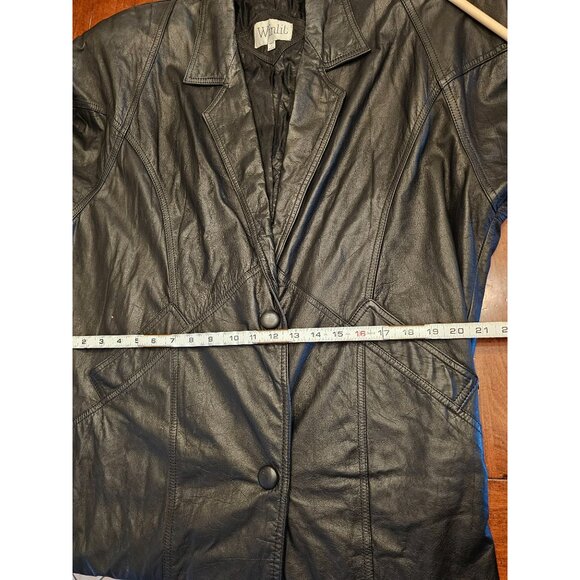 VTG Winlit Leather Trench Medium retro goth vamp 80s black - Picture 9 of 14